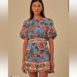 FARM RIO Blue Wonderful Bouquet Mini Dress